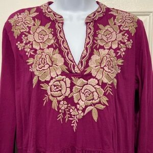 NWT Johnny Was Embroidered Olenna Knit Henley Dress M
